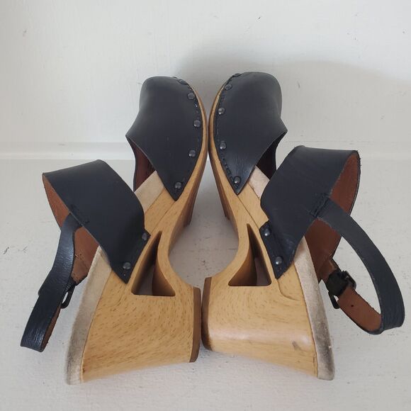 Dansko Black Leather Clogs with Tan Heel - Picture 6 of 9